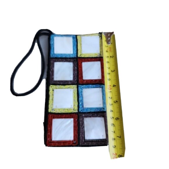 Mad BD Genuine Square Mother-of-Pearl Beaded Coin Bag/Wristlet/Cell Phone Case - Picture 3 of 10